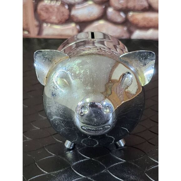 Vintage Metal Piggy Bank Silver Tone Retro Mid Century - Picture 5 of 7